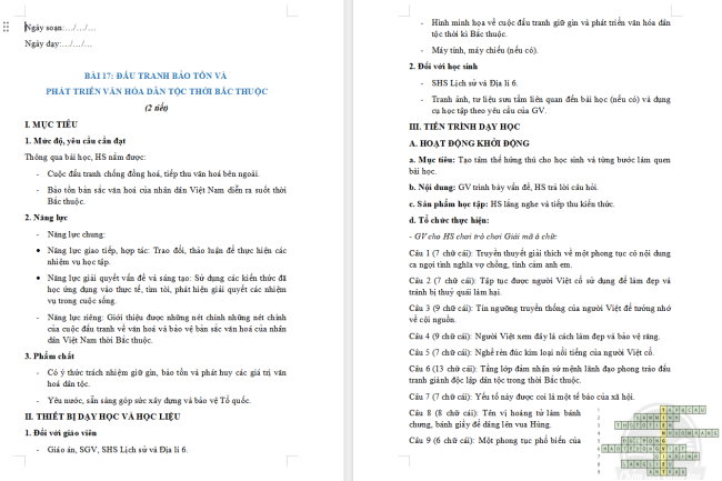 Giáo án Lịch sử 6 Bài 17