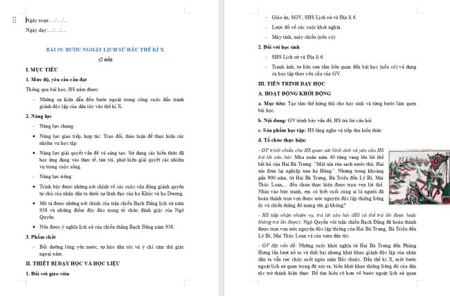 Giáo án Lịch sử 6 Bài 19: Bước ngoặt lịch sử đầu thế kỉ X