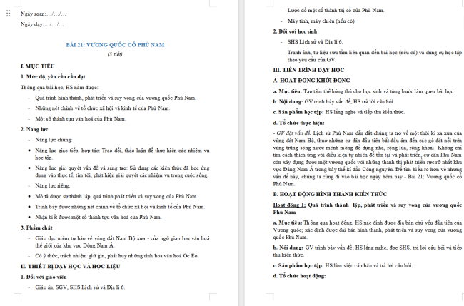 Giáo án Lịch sử 6 Bài 21: Vương quốc cổ Phù Nam