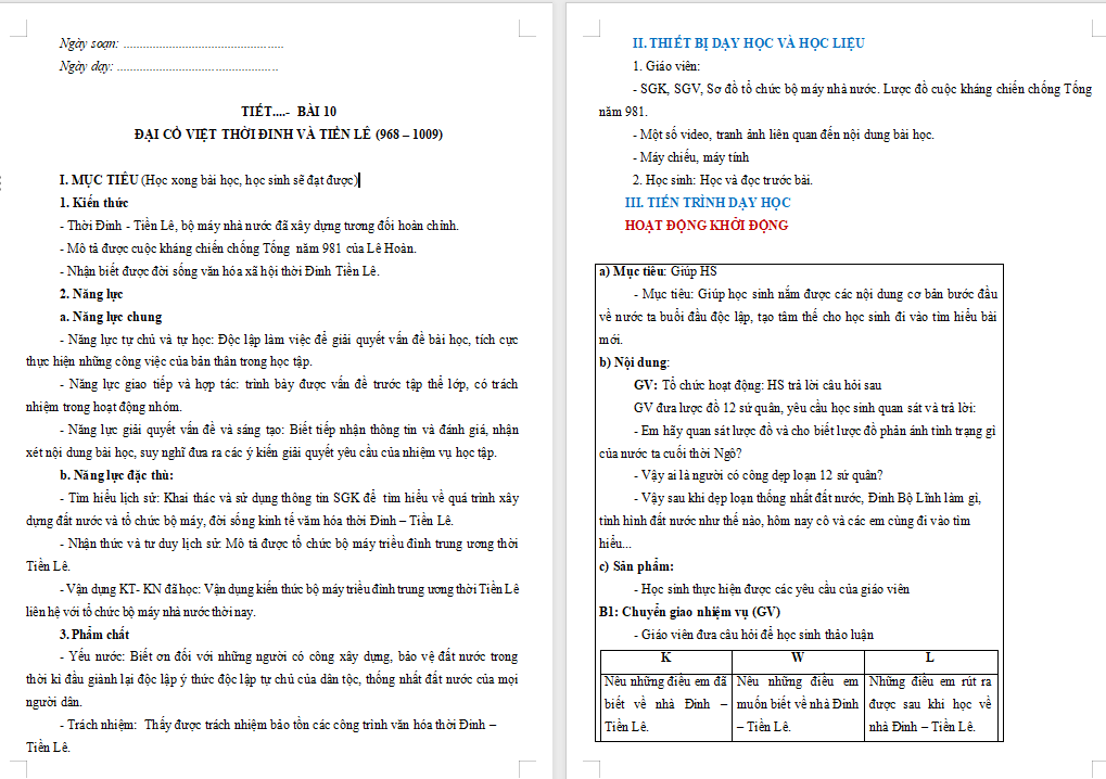 Giáo án Lịch sử 7 Kết nối Bài 10