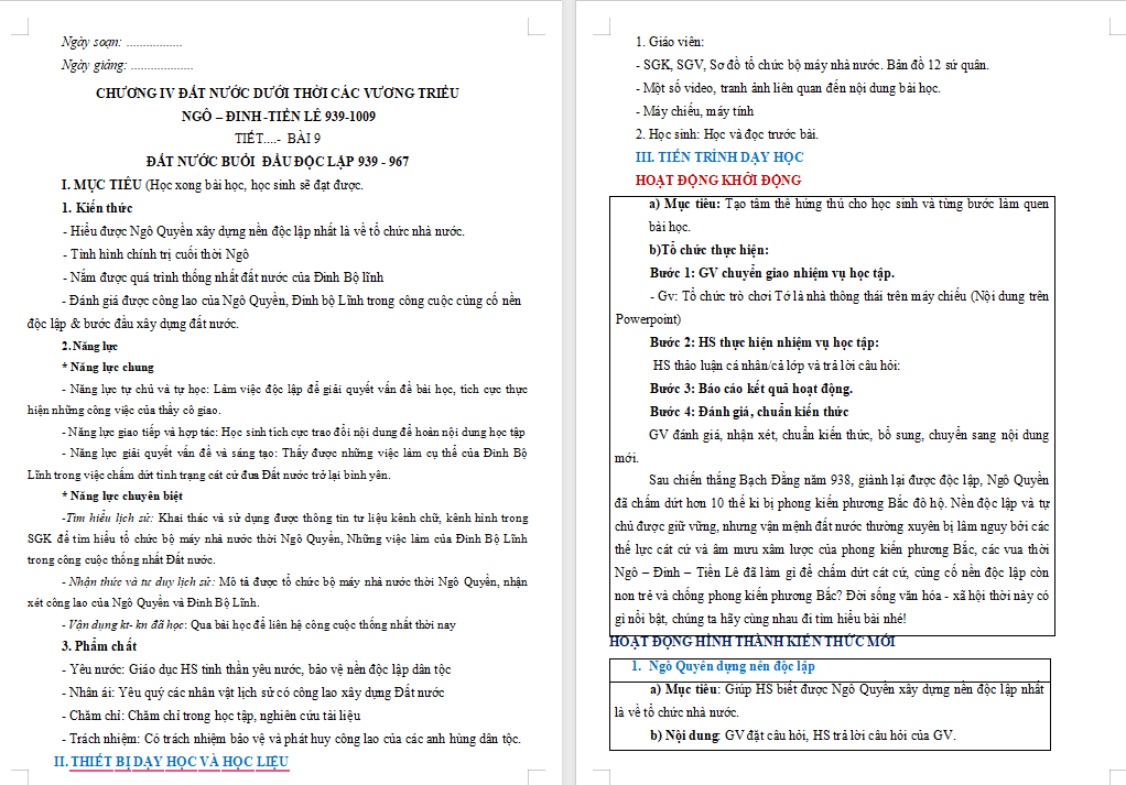 Giáo án Lịch sử 7 Kết nối Bài 9