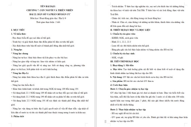 Giáo án Địa lí 6 Bài 22: Dân số và phân bố dân cư