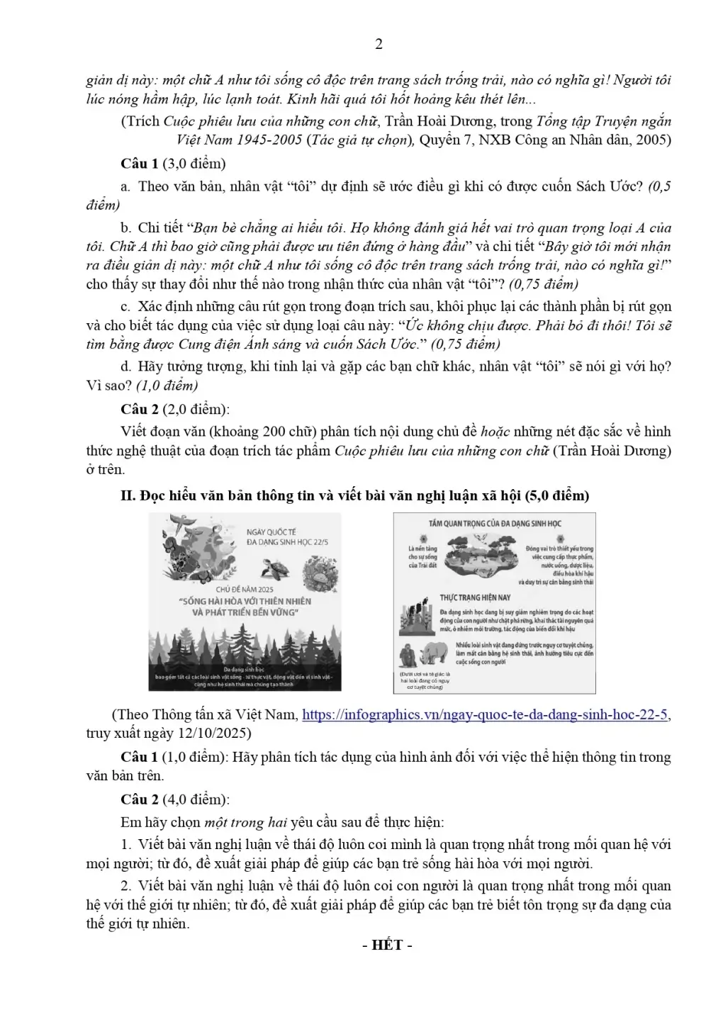 Đề minh họa môn Văn vào lớp 10 Tp.HCM năm 2026