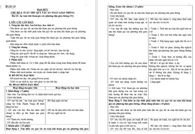  Giáo án Đạo đức 3 Bài 10: An toàn khi tham gia các phương tiện giao thông