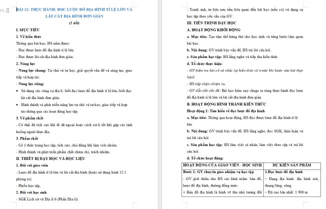 Giáo án Địa lí 6 Địa lí 6 Bài 12: Thực hành: Đọc lược đồ địa hình tỉ lệ lớn và lát cắt địa hình đơn giản