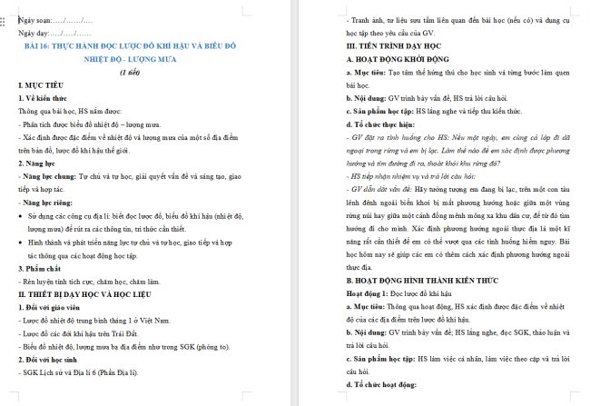 Giáo án Địa lí 6 Địa lí 6 Bài 16