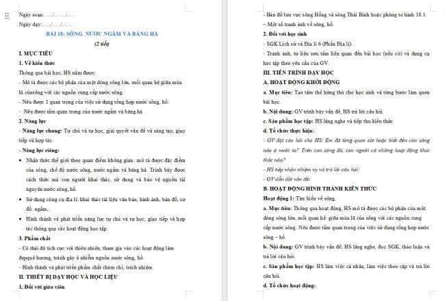 Giáo án Địa lí 6 Địa lí 6 Bài 18: Sông. Nước ngầm và băng hà