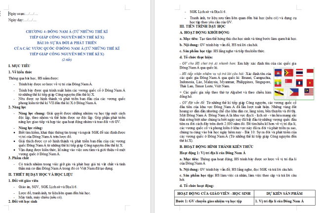 Giáo án Lịch sử lớp 6 Bài 10