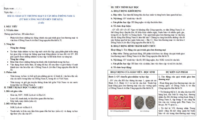 Giáo án Lịch sử lớp 6 Bài 11