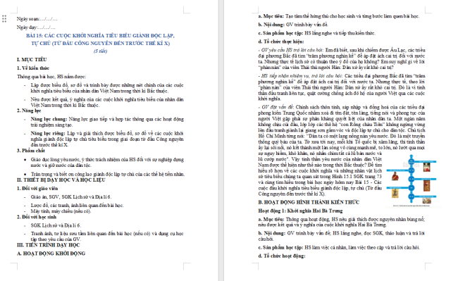 Giáo án Lịch sử lớp 6 Bài 15