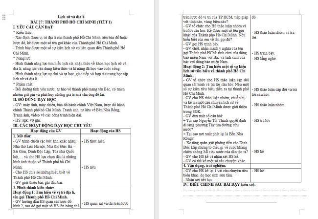 Giáo án Lịch sử - Địa lí 4 Bài 27: Thành phố Hồ Chí Minh