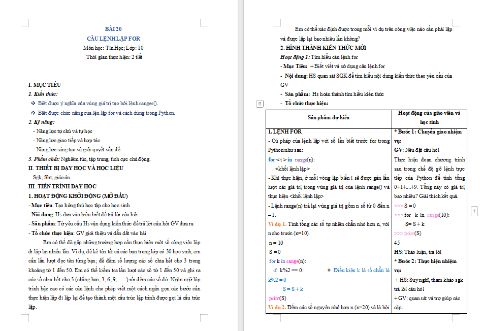 Câu lệnh lặp For