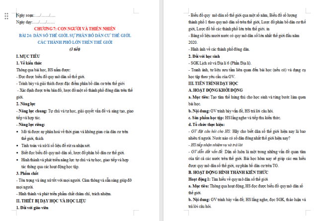 Giáo án Địa lí 6 Địa lí 6 Bài 24