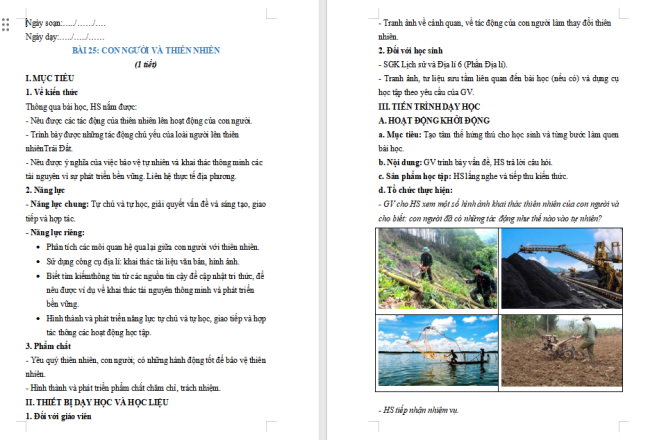 Giáo án Địa lí 6 Địa lí 6 Bài 25: Con người và thiên nhiên