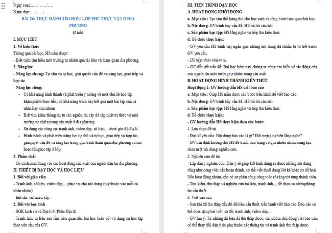 Giáo án Địa lí 6 Địa lí 6 Bài 26