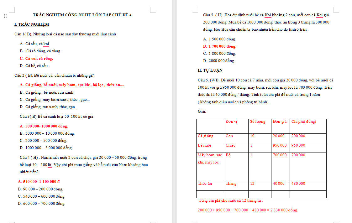 Công nghệ 7 Ôn tập chương 4