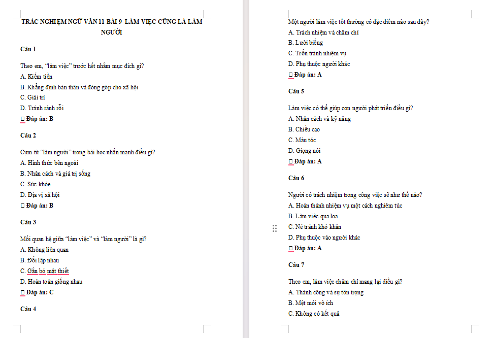  Ngữ văn 11 Bài 9: Làm việc cũng là làm người