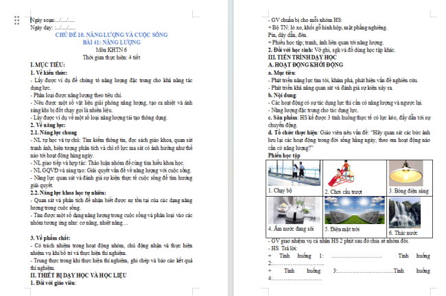Giáo án Khoa học tự nhiên 6 Bài 41: Năng lượng