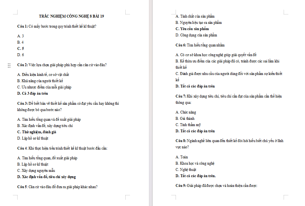 Công nghệ 8 Bài 19 Các bước cơ bản trong thiết kế kĩ thuật