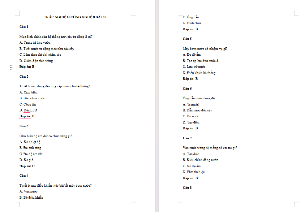Công nghệ 8 Bài 20 Dự án Thiết kế hệ thống tưới cây tự động