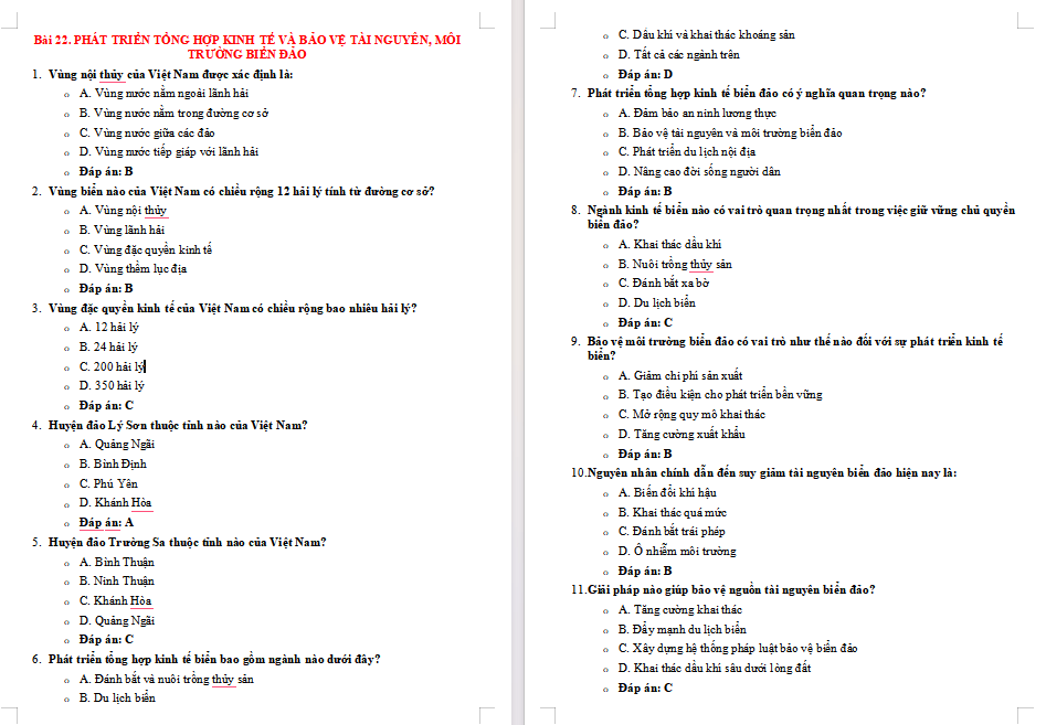 Trắc nghiệm Địa lí 9 Bài 22