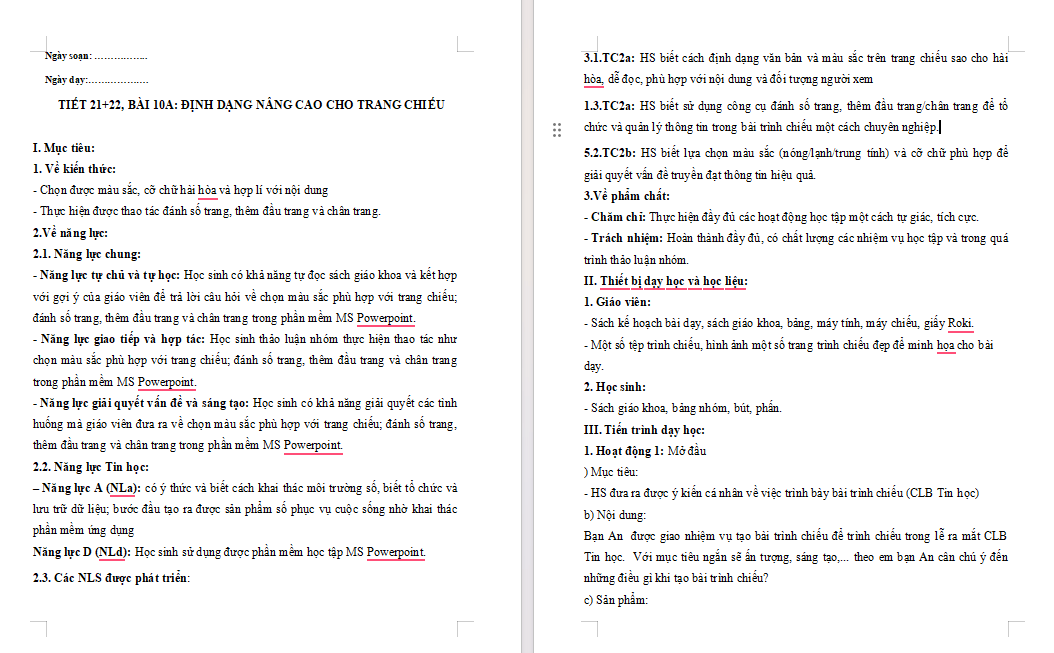 Định dạng nâng cao cho trang chiếu