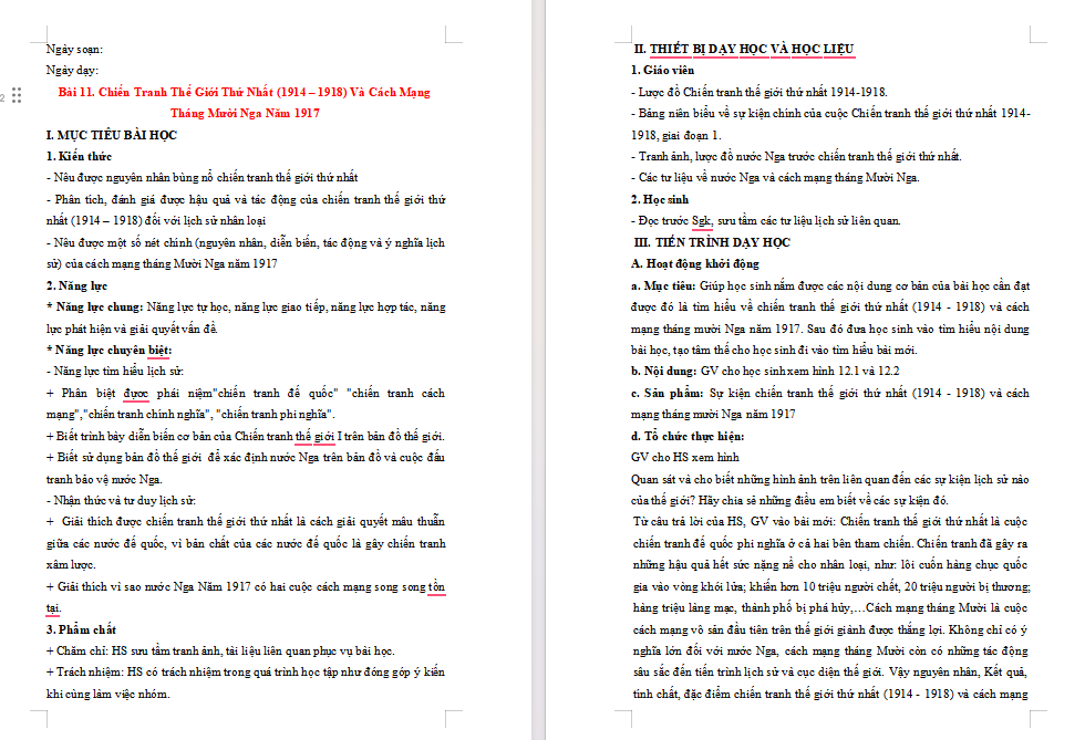 Giáo án Lịch sử 8 Bài 11