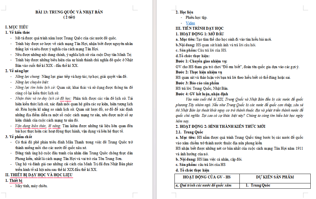 Giáo án Lịch sử 8 Bài 13