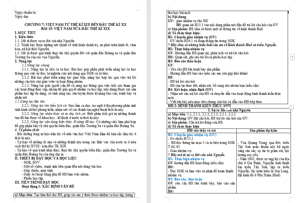 Giáo án Lịch sử 8 Bài 15