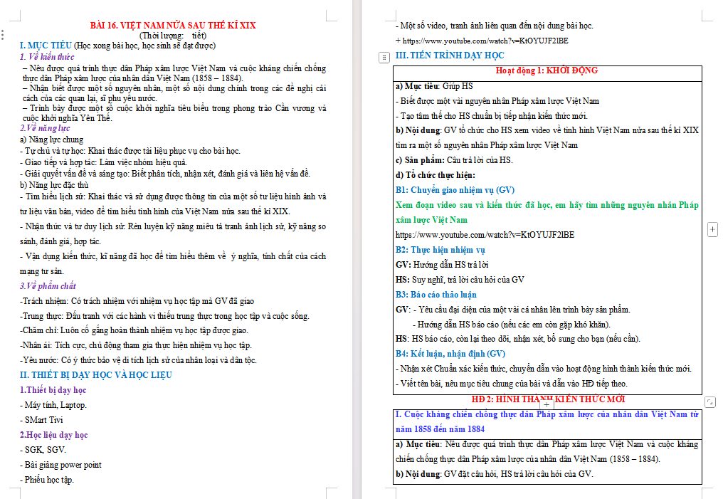 Giáo án Lịch sử 8 Bài 16