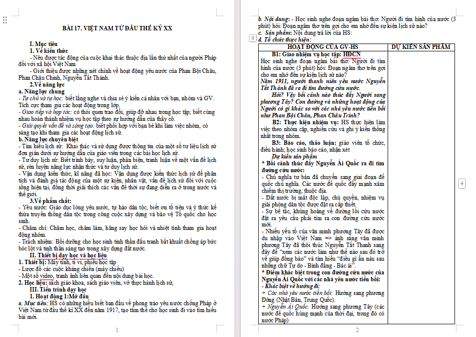 Giáo án Lịch sử 8 Bài 17