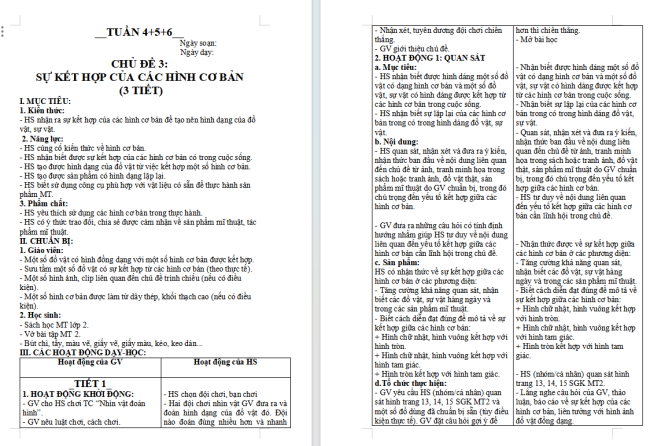 Giáo án Mĩ thuật 2 Chủ đề 3: Sự kết hợp của các hình cơ bản