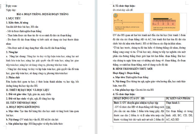Giáo án Toán 6 Bài 4: Đoạn thẳng. Độ dài đoạn thẳng