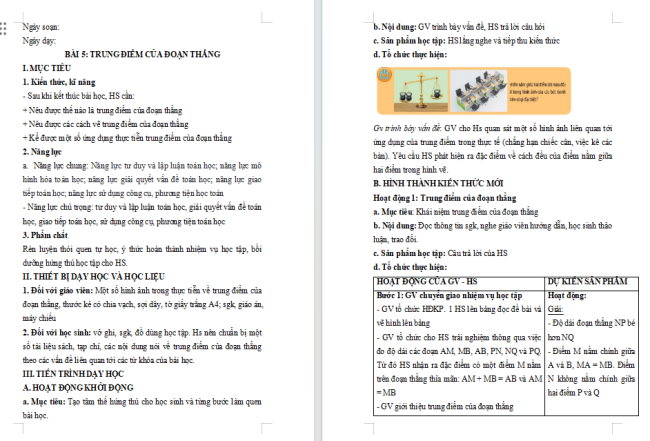 Giáo án Toán 6 Bài 5: Trung điểm của đoạn thẳng
