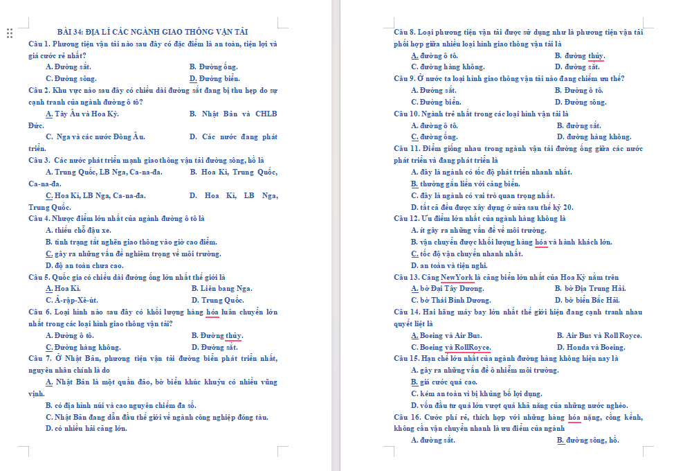 Địa lí ngành giao thông vận tải