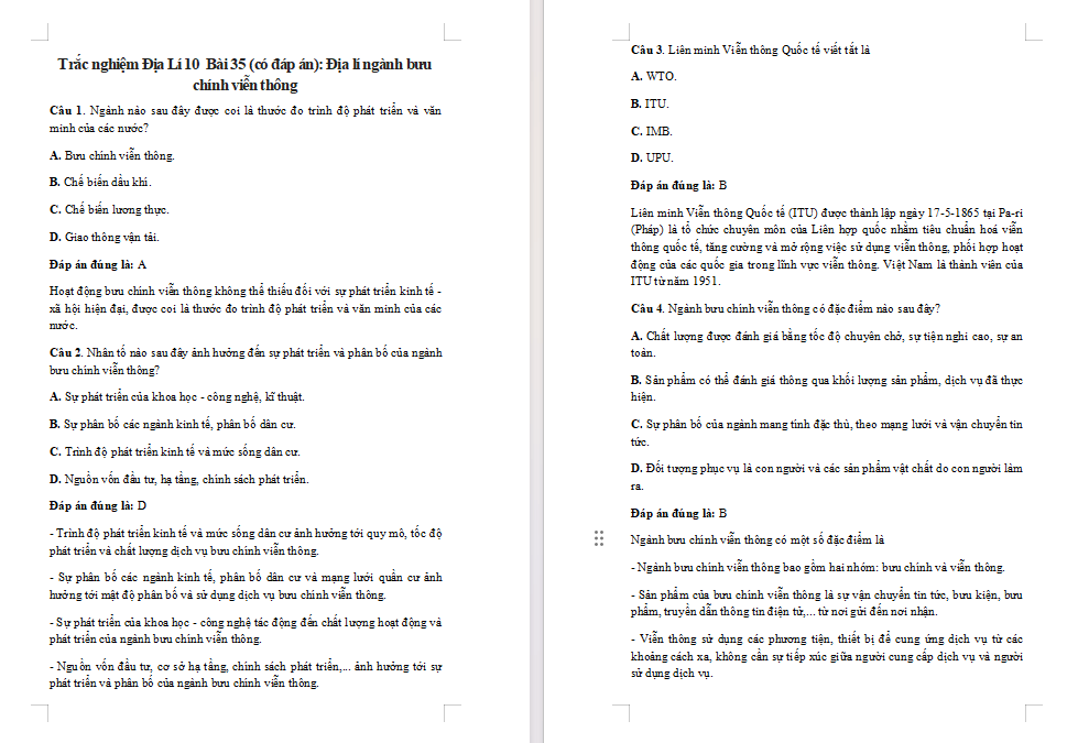 Địa lí ngành bưu chính viễn thông