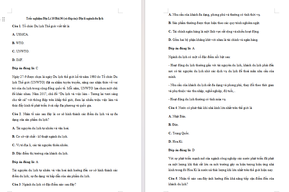 Địa lí ngành du lịch