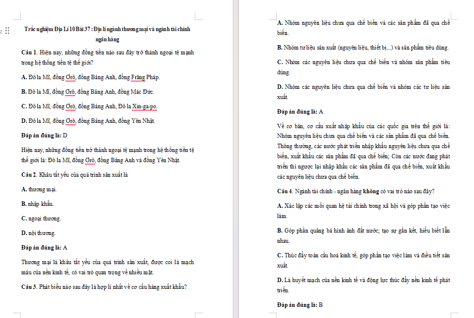 Địa lí ngành thương mại và ngành tài chính ngân hàng