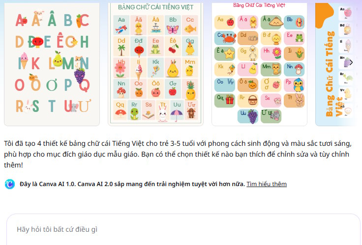 Dùng Canva để thiết kế một bảng chữ cái có hình minh họa sinh động cho trẻ 3-5 tuổi
