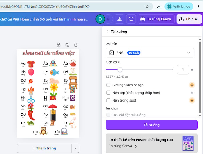 Dùng Canva để thiết kế một bảng chữ cái có hình minh họa sinh động cho trẻ 3-5 tuổi