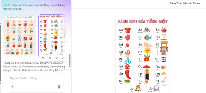 Dùng Canva để thiết kế một bảng chữ cái có hình minh họa sinh động cho trẻ 3-5 tuổi