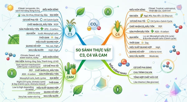 So sánh thực vật C3, C4 và CAM