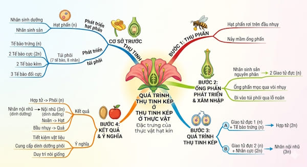 Trình bày quá trình thụ tinh kép ở thực vật