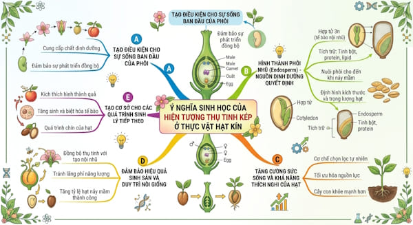 Ý nghĩa sinh học của hiện tượng thụ tinh kép ở thực vật hạt kín