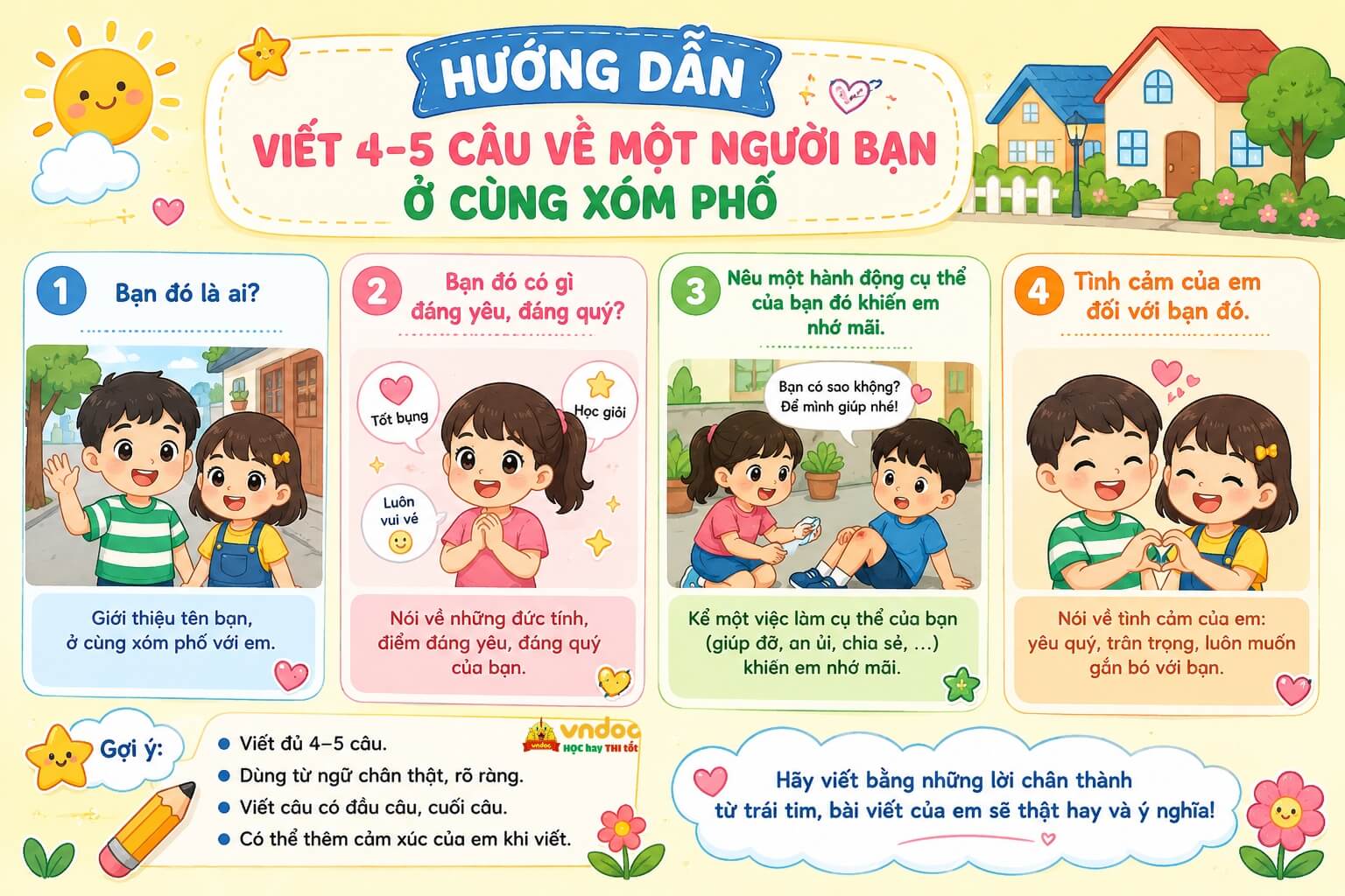 Viết 4-5 câu Kể về một bạn cùng xóm phố