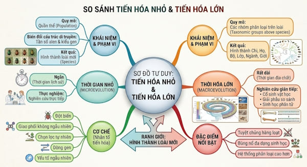 Tiến hoá nhỏ khác với tiến hoá lớn ở đặc điểm nào?