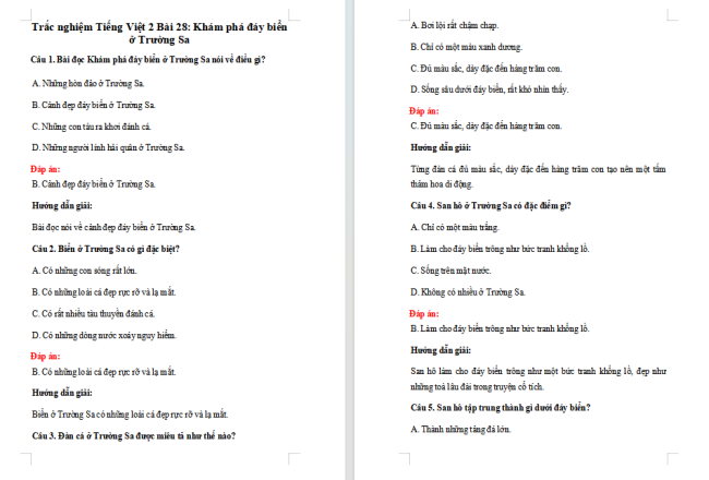 Trắc nghiệm Tiếng Việt 2 Bài 28
