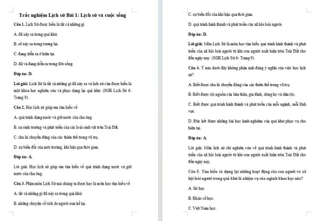 Trắc nghiệm Lịch sử 6 Bài 1