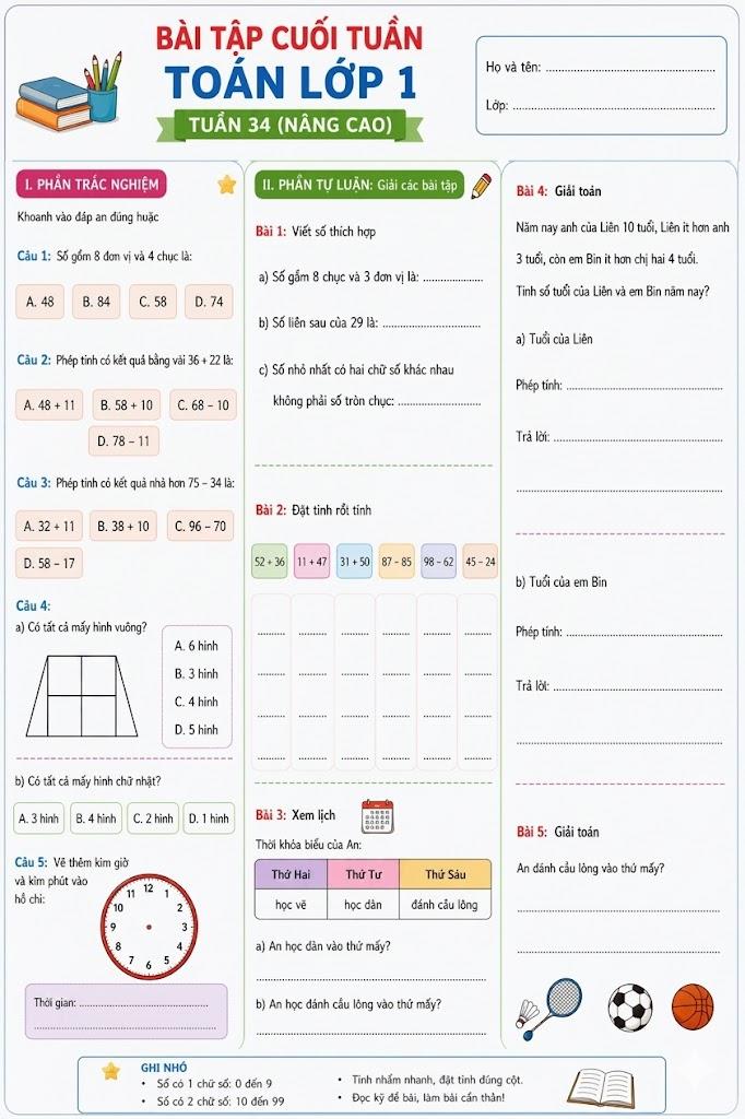 de kiem tra cuoi tuan 34 toan lop 1 nang cao sach cd*945944
