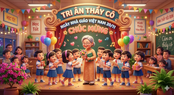 Lời tri ân thầy cô 20-11 của học sinh tiểu học